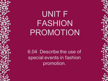 UNIT F FASHION PROMOTION