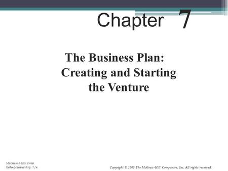 The Business Plan: Creating and Starting the Venture