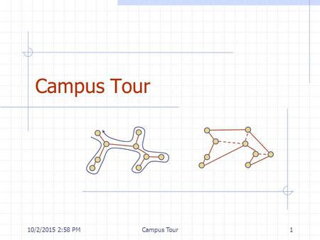 10/2/2015 3:00 PMCampus Tour1. 10/2/2015 3:00 PMCampus Tour2 Outline and Reading Overview of the assignment Review Adjacency matrix structure (§12.2.3)