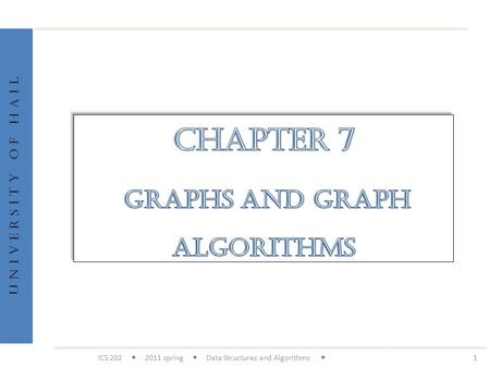 U n i v e r s i t y o f H a i l ICS 202  2011 spring  Data Structures and Algorithms  1.