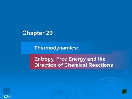 20-1 Copyright ©The McGraw-Hill Companies, Inc. Permission required for reproduction or display. Chapter 20 Thermodynamics: Entropy, Free Energy and the.