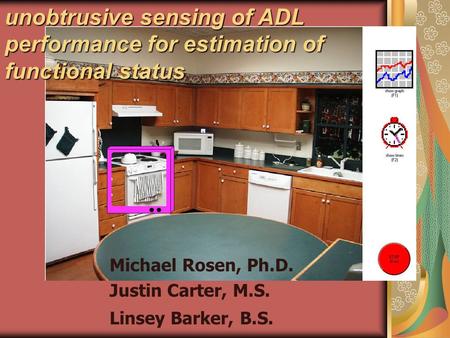 Unobtrusive sensing of ADL performance for estimation of functional status Michael Rosen, Ph.D. Justin Carter, M.S. Linsey Barker, B.S.