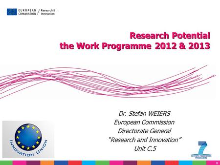 11 Dr. Stefan WEIERS European Commission Directorate General “Research and Innovation” Unit C.5 Research Potential the Work Programme 2012 & 2013.