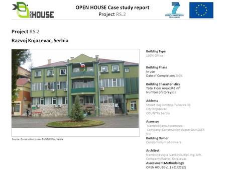 OPEN HOUSE Case study report Project RS.2 Razvoj Knjazevac, Serbia Source: Construction cluster DUNDJER Nis, Serbia Building Type 100% Office Building.