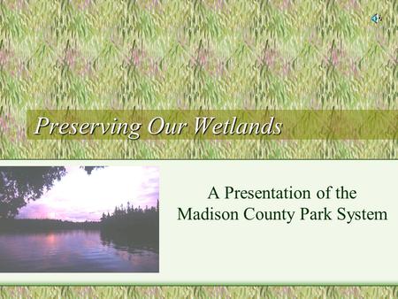 Preserving Our Wetlands A Presentation of the Madison County Park System.