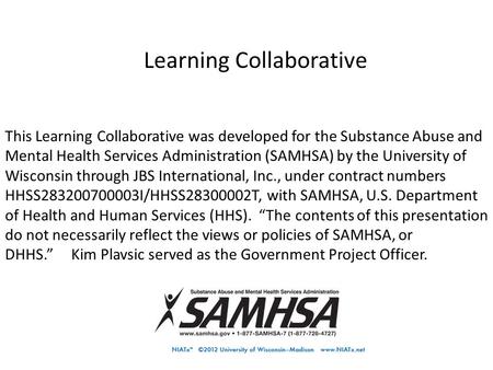 Business Practices for the Future Learning Collaborative Fee-for-Service, Cohort II This Learning Collaborative was developed for the Substance Abuse and.