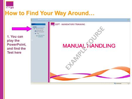 How to Find Your Way Around… 1. You can play the PowerPoint, and find the Test here EXAMPLE COURSE.