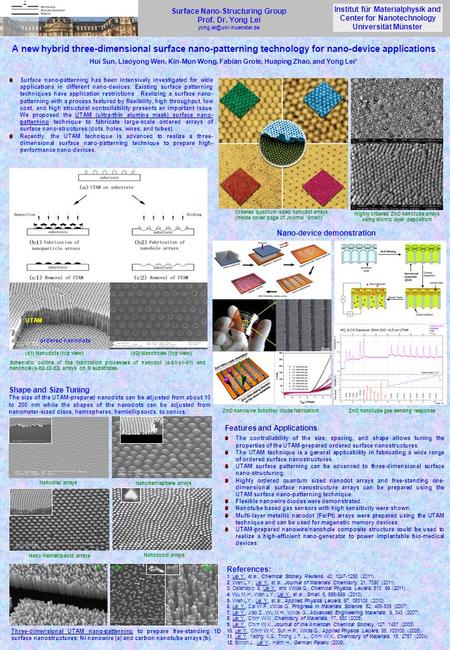 Surface nano-patterning has been intensively investigated for wide applications in different nano-devices. Existing surface patterning techniques have.