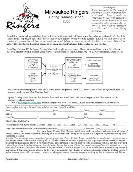 Milwaukee Ringers Spring Training School 2006 -------------------------------------------------------------------------------------------------------------------------------------------------------------------------------------------