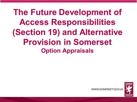 The Future Development of Access Responsibilities (Section 19) and Alternative Provision in Somerset Option Appraisals.