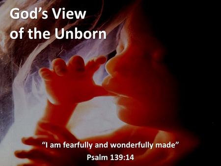 God’s View of the Unborn “I am fearfully and wonderfully made” Psalm 139:14.