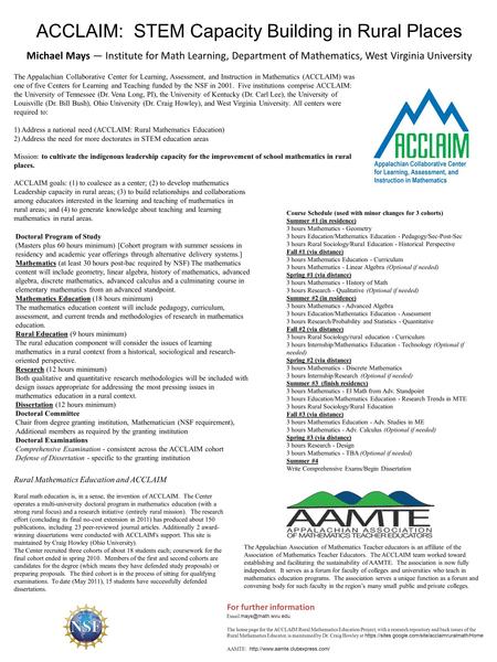 Course Schedule (used with minor changes for 3 cohorts) Summer #1 (in residence) 3 hours Mathematics - Geometry 3 hours Education/Mathematics Education.