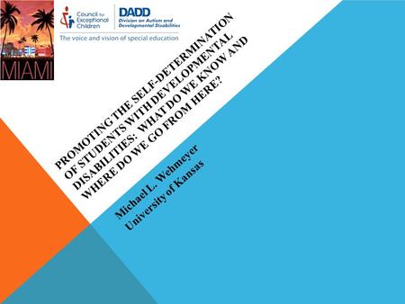 PROMOTING THE SELF-DETERMINATION OF STUDENTS WITH DEVELOPMENTAL DISABILITIES: WHAT DO WE KNOW AND WHERE DO WE GO FROM HERE? Michael L. Wehmeyer University.