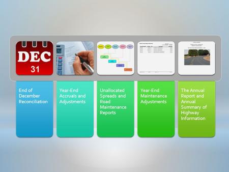 End of December Reconciliation Year-End Accruals and Adjustments Unallocated Spreads and Road Maintenance Reports Year-End Maintenance Adjustments The.