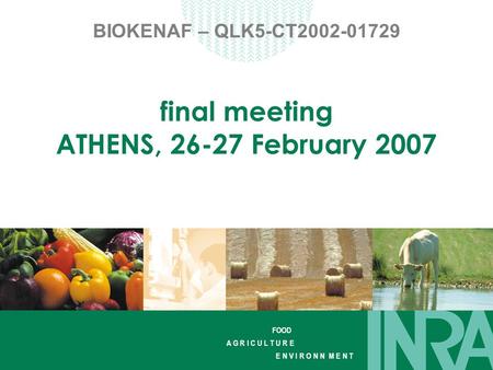 FOOD A G R I C U L T U R E E N V I R O N N M E N T BIOKENAF – QLK5-CT2002-01729 final meeting ATHENS, 26-27 February 2007.