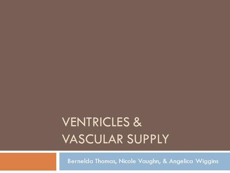 VENTRICLES & VASCULAR SUPPLY Bernelda Thomas, Nicole Vaughn, & Angelica Wiggins.