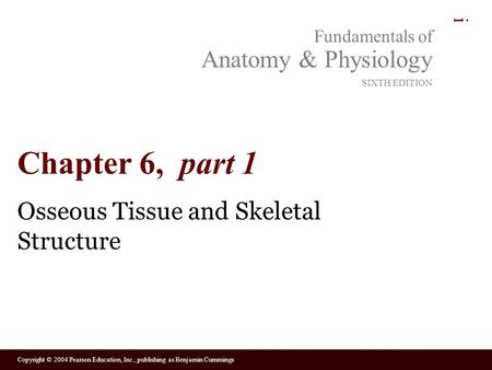 Copyright © 2004 Pearson Education, Inc., publishing as Benjamin Cummings Fundamentals of Anatomy & Physiology SIXTH EDITION i Chapter 6, part 1 Osseous.