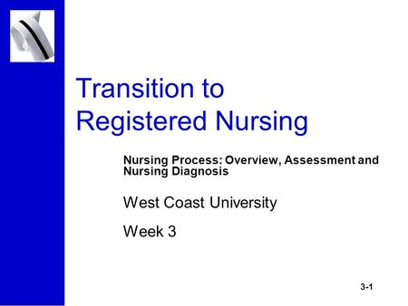 3-1 Transition to Registered Nursing West Coast University Week 3 Nursing Process: Overview, Assessment and Nursing Diagnosis.