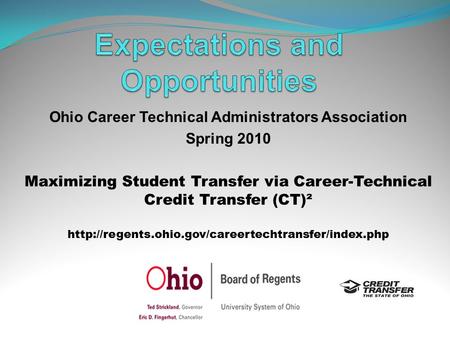 Ohio Career Technical Administrators Association Spring 2010 Maximizing Student Transfer via Career-Technical Credit Transfer (CT)²