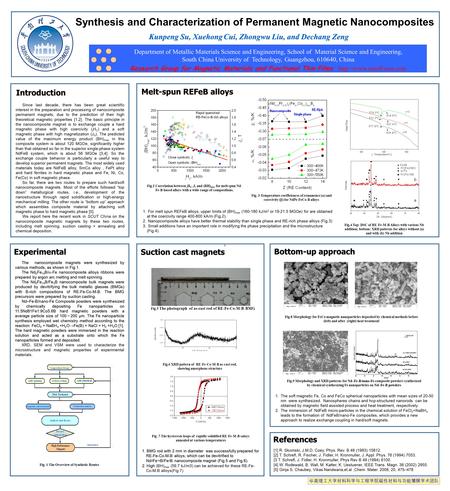 Synthesis and Characterization of Permanent Magnetic Nanocomposites Kunpeng Su, Xuehong Cui, Zhongwu Liu, and Dechang Zeng Introduction Suction cast magnets.