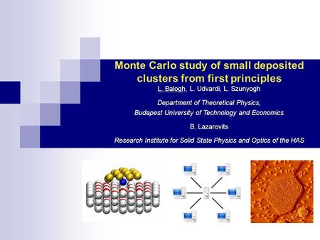 Monte Carlo study of small deposited clusters from first principles L. Balogh, L. Udvardi, L. Szunyogh Department of Theoretical Physics, Budapest University.