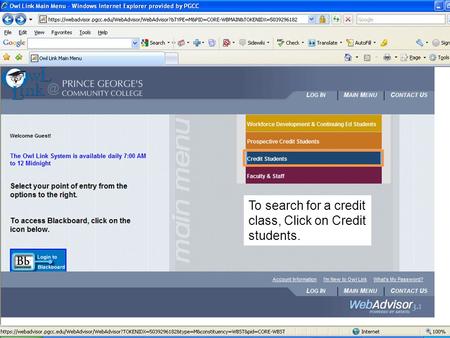 To search for a credit class, Click on Credit students.