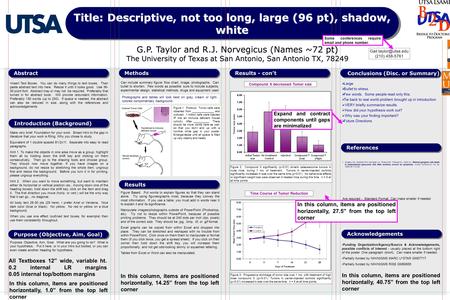 Title: Descriptive, not too long, large (96 pt), shadow, white Results - con’t ReferencesReferences Conclusions (Disc. or Summary) Conclusions (Disc. or.