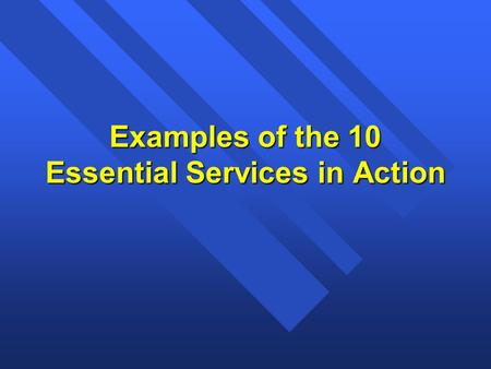 Examples of the 10 Essential Services in Action