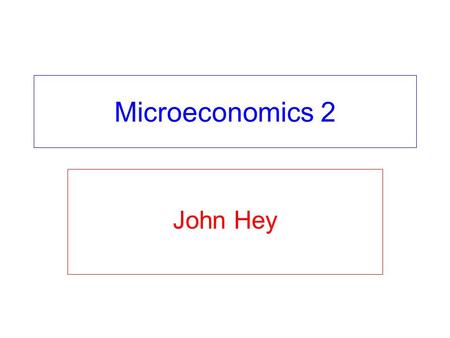 Microeconomics 2 John Hey. Lecture 9 Today I am going to start by reviewing the main points from Chapter/Lecture 8...... which I regard as the most important.