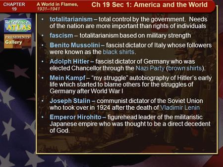 Getting to California totalitarianism – total control by the government. Needs of the nation are more important than rights of individuals fascism – totalitarianism.