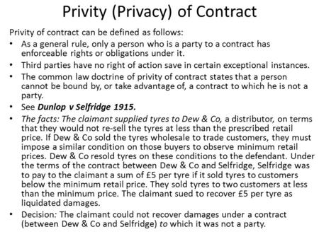 Privity (Privacy) of Contract