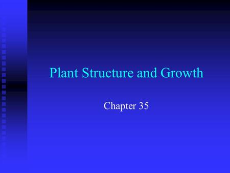 Plant Structure and Growth Chapter 35. n n Objectives F F List the differences between dicotyledons and monocotyledons F F Describe the basic structure.