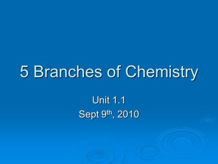 5 Branches of Chemistry Unit 1.1 Sept 9 th, 2010.