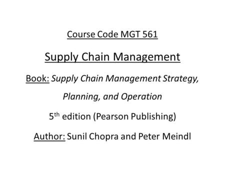 Supply Chain Management