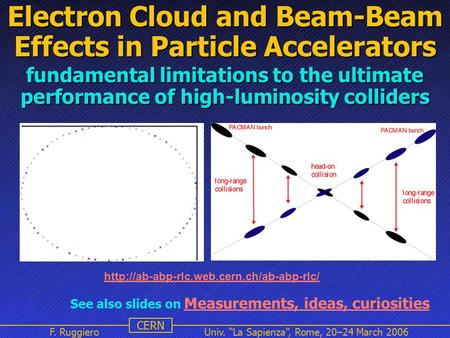 Name Event Date Name Event Date 1 Univ. “La Sapienza”, Rome, 20–24 March 2006 CERN F. Ruggiero Electron Cloud and Beam-Beam Effects in Particle Accelerators.