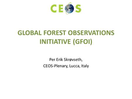 GLOBAL FOREST OBSERVATIONS INITIATIVE (GFOI) Per Erik Skrøvseth, CEOS-Plenary, Lucca, Italy.