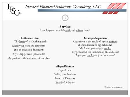 The Business Plan The heart of establishing goals! Aligns your team and resources! It is an execution document! My 7 step process gets results! My product.