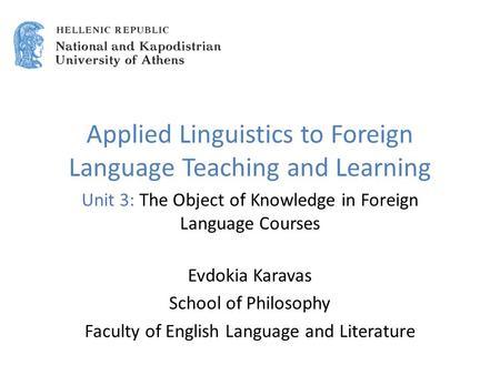 Applied Linguistics to Foreign Language Teaching and Learning