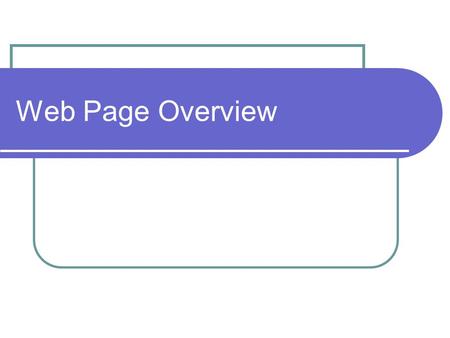 Web Page Overview. What is a Web page? A document with.html file extension Possible incorporation of graphics Saved on a Web server Private Vs Public.