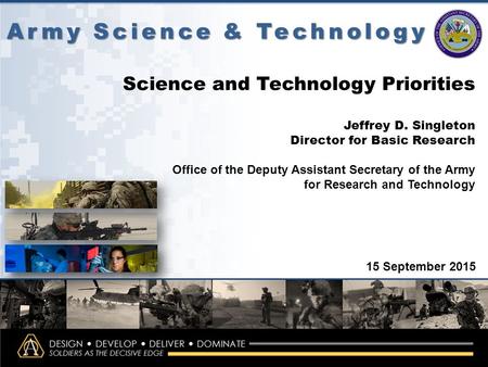 Singleton_ITA_Workshop_20150915 Army Science & Technology 15 September 2015 Science and Technology Priorities Jeffrey D. Singleton Director for Basic Research.