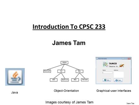 James Tam Introduction To CPSC 233 James Tam Java Object-OrientationGraphical-user interfaces Images courtesy of James Tam.