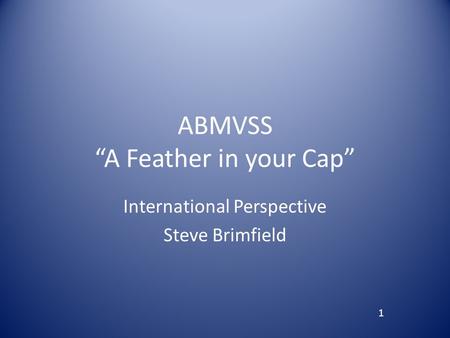 ABMVSS “A Feather in your Cap” International Perspective Steve Brimfield 1.