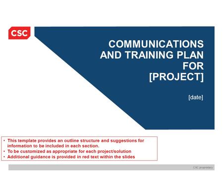 Communications AND TRAINING PLAN FOR [project]