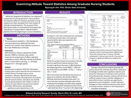 Examining Attitude Toward Statistics Among Graduate Nursing Students MyoungJin Kim, PhD, Illinois State University INTRODUCTION While the integration of.