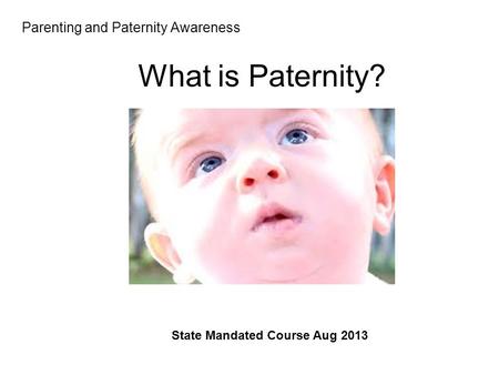 Parenting and Paternity Awareness Session 3 State Mandated Course Aug 2013 What is Paternity?