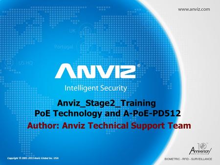 Copyright © 2001-2013 Anviz Global Inc. USA Anviz_Stage2_Training PoE Technology and A-PoE-PD512 Author: Anviz Technical Support Team.