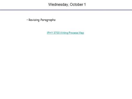 Wednesday, October 1 Revising Paragraphs IPHY 3700 Writing Process Map.