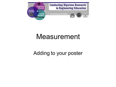 Measurement Adding to your poster. Iterations (from Fincher and Adams) Clarity Significance Evidence Technique.