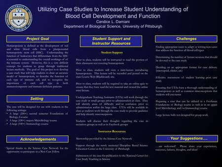 Utilizing Case Studies to Increase Student Understanding of Blood Cell Development and Function Candice L. Damiani Department of Biological Science, University.