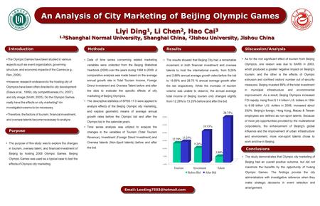 An Analysis of City Marketing of Beijing Olympic Games Liyi Ding 1, Li Chen 2, Hao Cai 3 1.3 Shanghai Normal University, Shanghai China, 2 Jishou University,